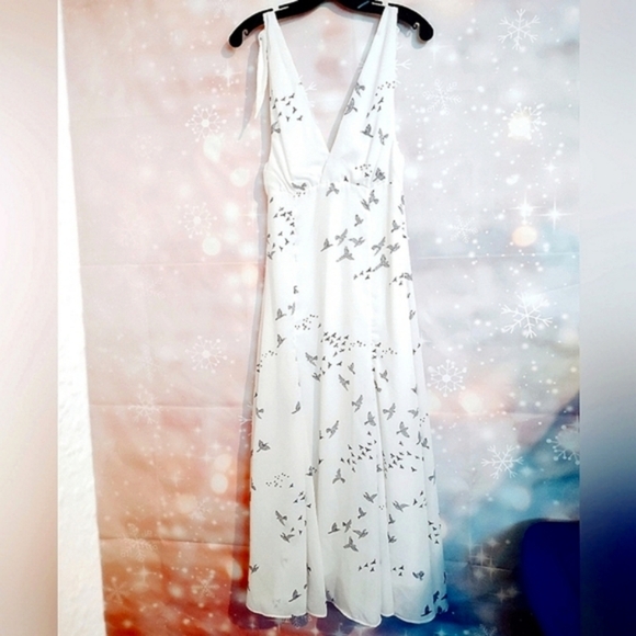 H&M Dresses & Skirts - H&M CREAM & GRAY BIRDS PATTERN TIE SHOULDER STRAP SUMMER PARTY DRESS SIZE 2
